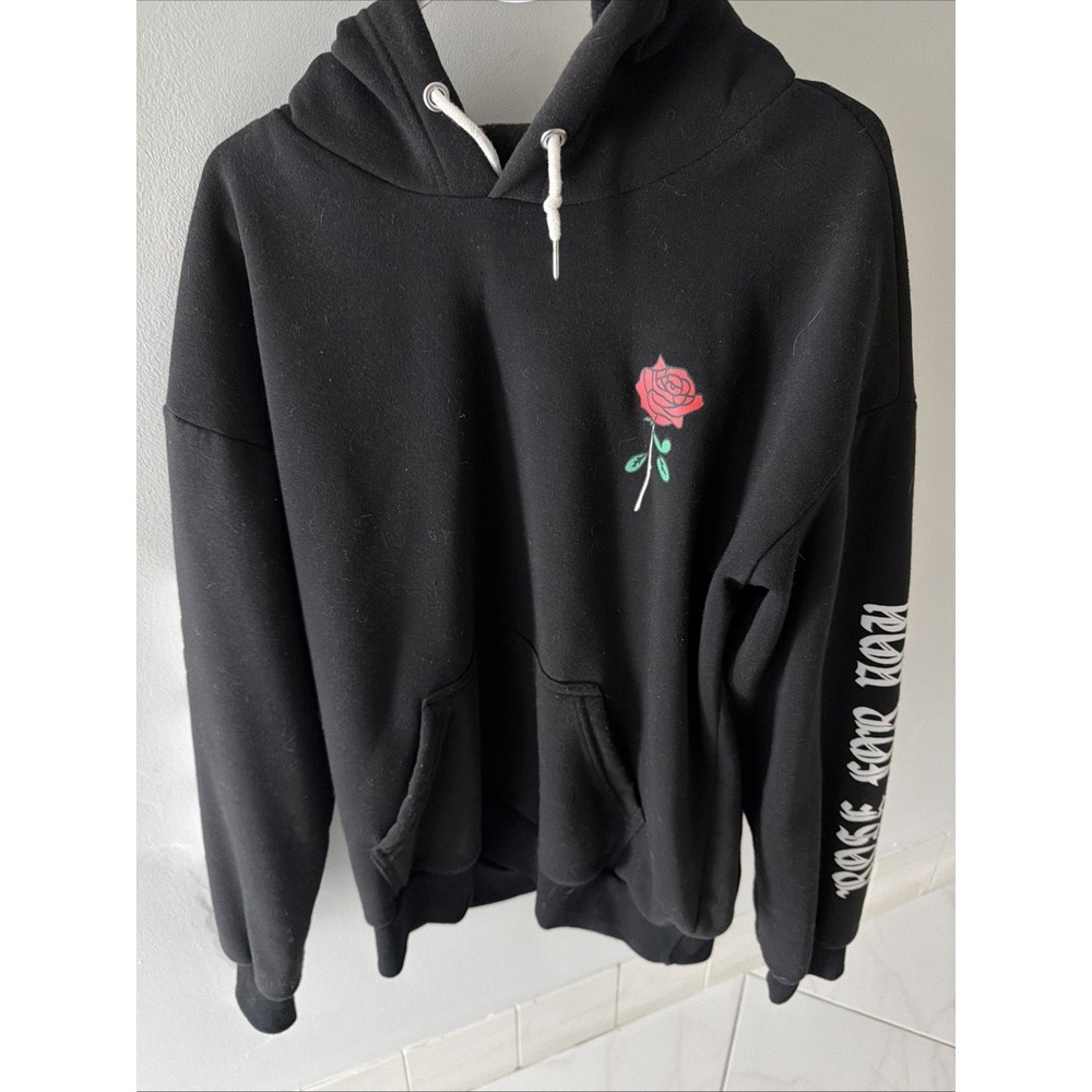 Zaful Rose Hoodie Mens Medium Black Gothic Streetwear Graphic Pullover